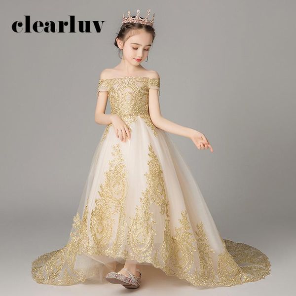 

girls princess dresses b021 2020 sleeveless boat neck kids communion dresses long sequins train flower girl for weddings, Red;yellow