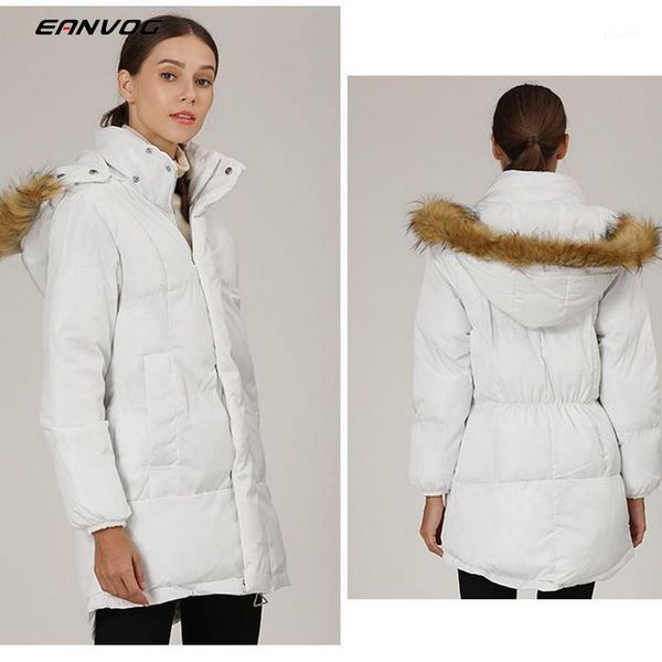 

women winter warm duck jacket ski thicken snow thick coat parka large fur collar cotton women's long white color coat jacket1, Black