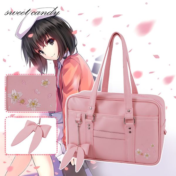 

sakura japanese student bags handbags high school students jk uniform bag shoulder bag pu leather ladies bow pendant c0121