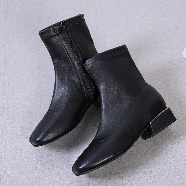 

2020 autumn square toe women black boots ladies large size 9 10 leather shoes girls ankle boots