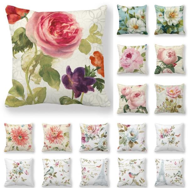 

cushion/decorative pillow hand painted rose camellia floral cushion cover polyester vintage flowers print pillows sofa decorative throw pill