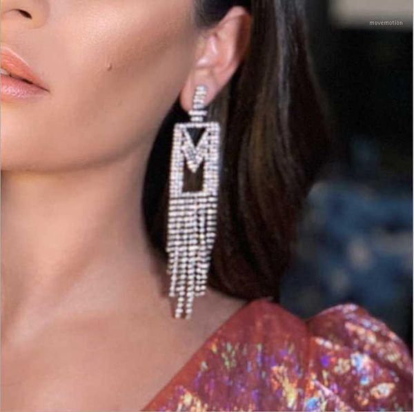 

new trendy bride rhinestone long tassel earrings luxury crystal big drop dangle earrings for women wedding party jewelry1, Silver