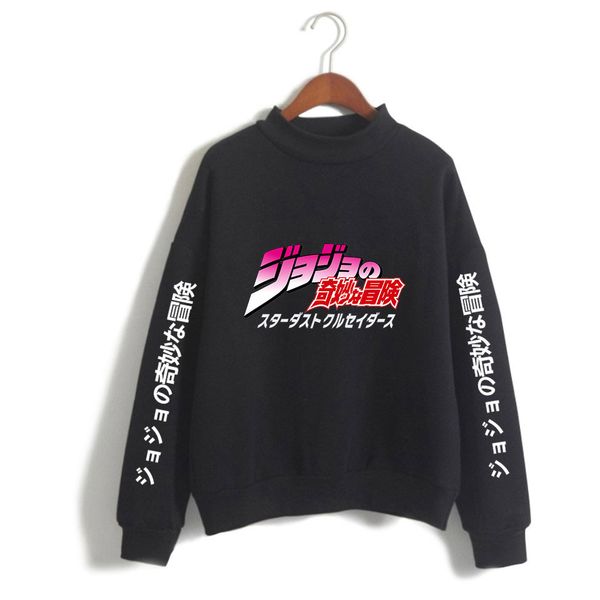 

jojo bizarre adventure kujo jotaro hoodies men long sleeve fleece turtleneck sweatshirt moletom masculino harajuku pullover, Black