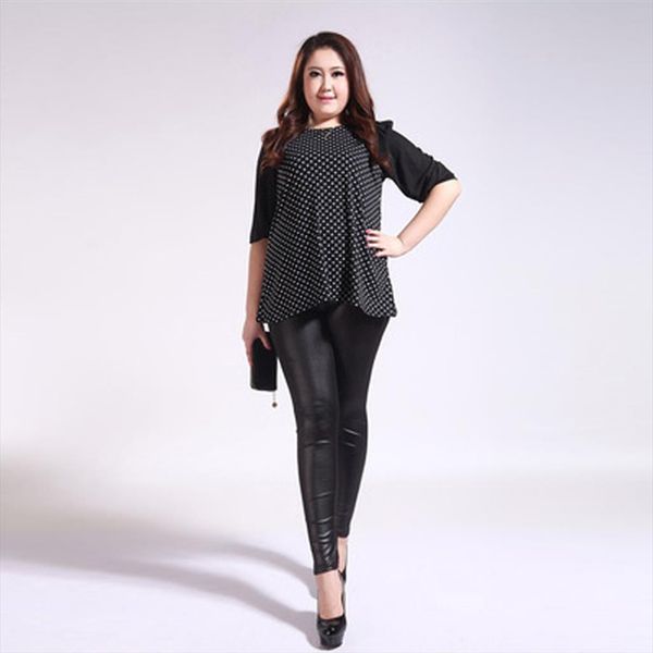 

plus size pu leather pants women elastic waist hip push up black female leggings jegging casual skinny pencil pants bl5