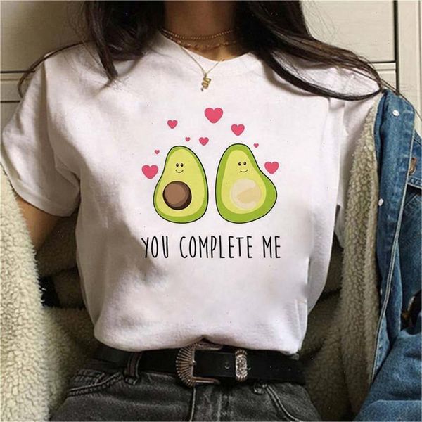 

new kawaii cartoon avocado t shirt women casual small fresh female tee summer short sleeve women t shirts, White