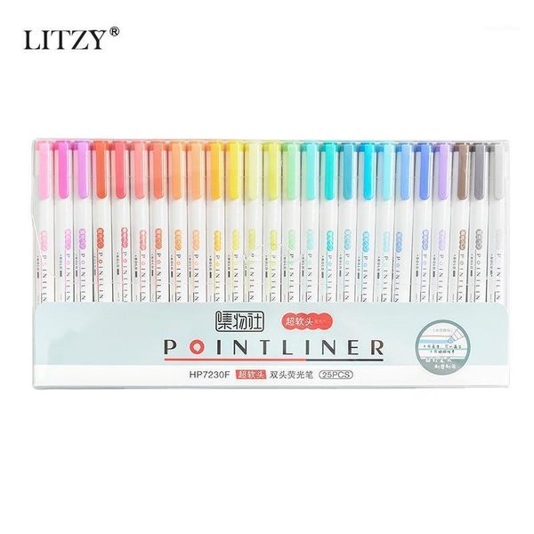 

25pcs/set japanese stationery double headed highlighter pen student color diy drawing fluorescent marker pen for school supplies1, Black;red