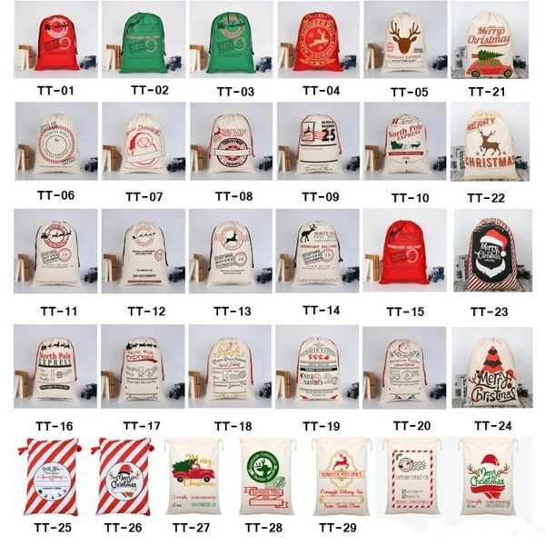 2023 Weihnachtsgeschenktüten Große organische schwere Canvas-Tasche Santa Sack Kordelzugbeutel mit Rentieren Claus Taschen für Kinder fy4249