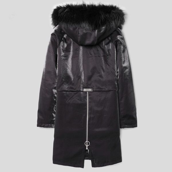

men's leather & faux real coat winter jacket natural liner parka men raccoon fur collar warm parkas plus size f-cq-1805 my1815, Black