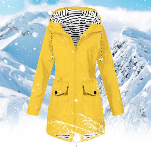 

stylish bar women solid rain jacket outdoor hoodie waterproof long coat plus size overcoat windproof warm hooded jacket 2020 o14, Black;brown