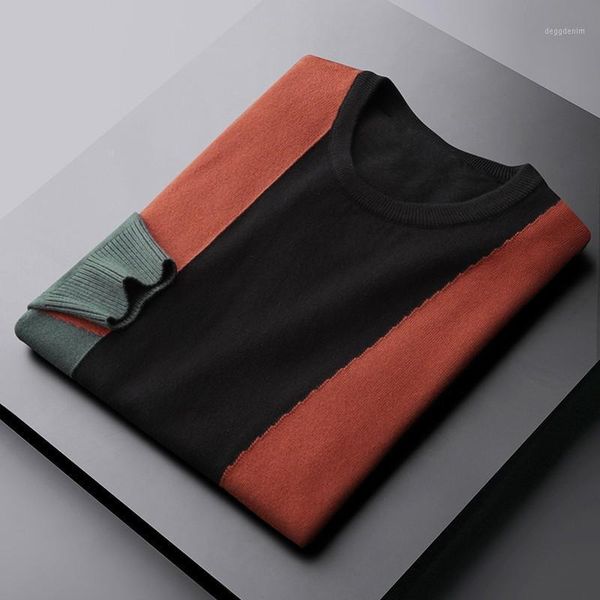 

men's sweaters minglu cotton sweater male luxury round collar splicing autumn winter mens fashion slim fit thicken man 3xl1, White;black