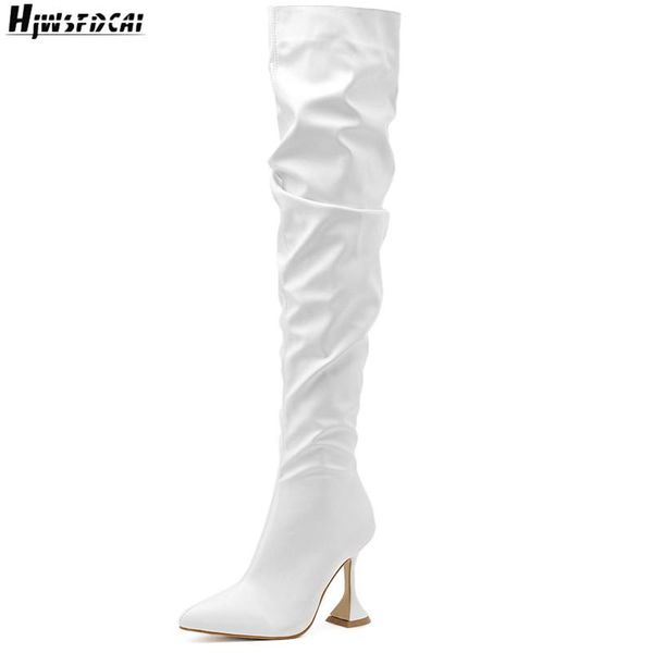 

boots hjwsfdcai winter wine glass heel women long side zipper pointed toe comfortable ladies over the knee mujer shoes, Black