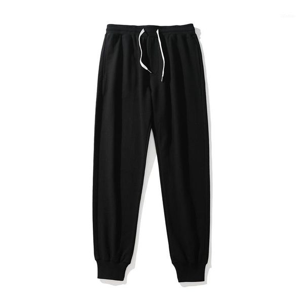 

men's pants 2021 men's casual sweatpants solid color elastic waist with drawstring home tight feet jogger pant men 3-pockets1, Black
