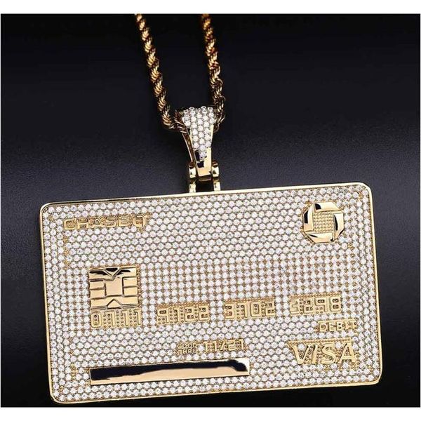 

iced out visa diamond credit card pendant necklace 18k gold plated mens hiphop bl jllgjd bdecoat, Silver