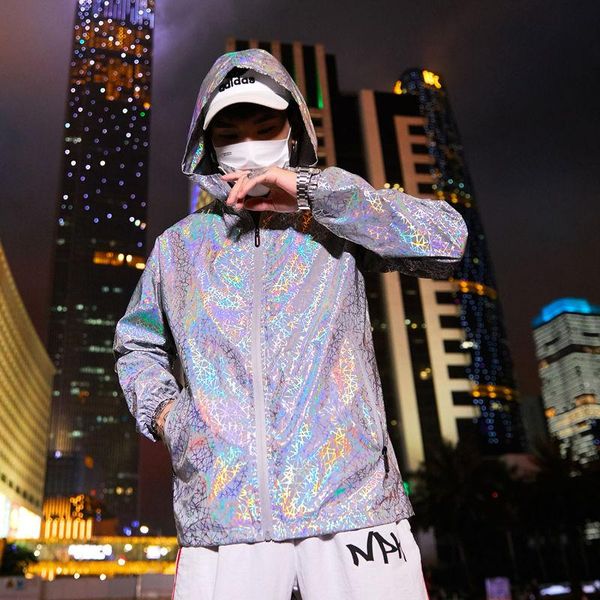

2020 new reflective jacket men / women harajuku windbreaker jackets hooded hip-hop streetwear night shiny zipper coats jacke, Black;brown