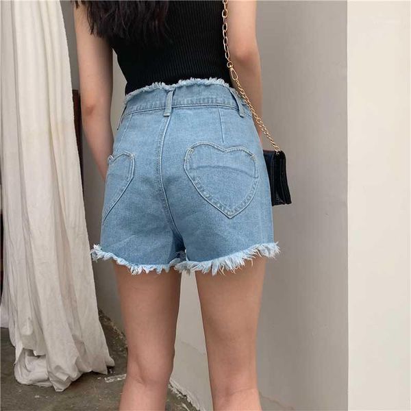

new summer vintage love heart pocket women shorts harajuku kawaii denim high waist shorts mujer casual tassels jeans1, White;black