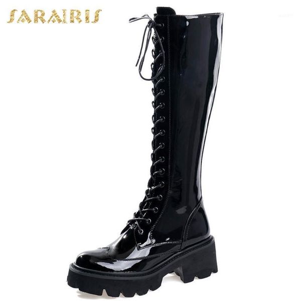 

boots lapolaka arrivals genuine leather knee high woman shoes zip up chunky heels platform trend female1, Black