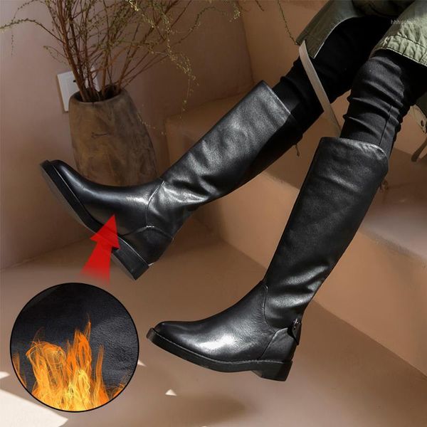 

boots plus size 34-43 knee high winter fur over the women soft genuine leather zipper warm shoes1, Black