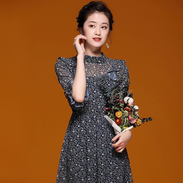 

искренняя набор весной и летом 2020 новых женщины платья свет зрелого стиля шифона печатное платье два куска набора 80620 k4ynm, Black;gray