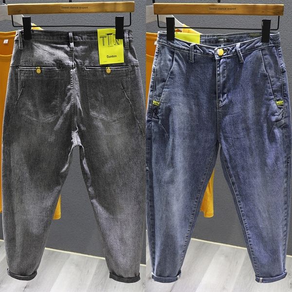 

tp9iz summer 2020 thin black grey 9-point net fashion brand jeans men's red trend elastic pants jeans and versatile 9-point 8fqqc, Blue