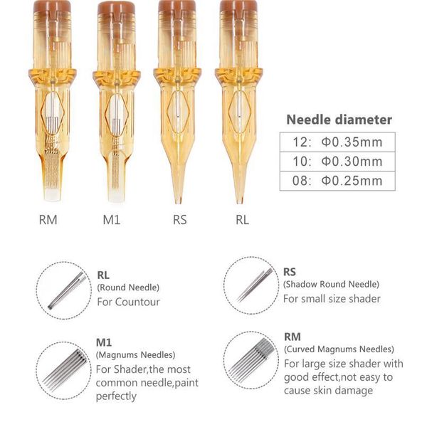 

20pcs/lot rl cartridge tattoo needles disposable sterilized safety tattoo needle for cartridge machines grips 0.25/0. jlljgr
