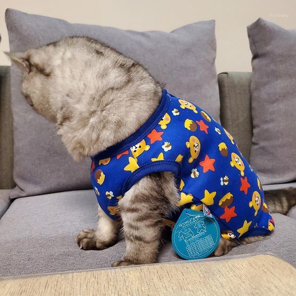 

blue color printing dog cat clothes stars printing bag belly clothes cute and comfortable puppy pet pajamas cat1