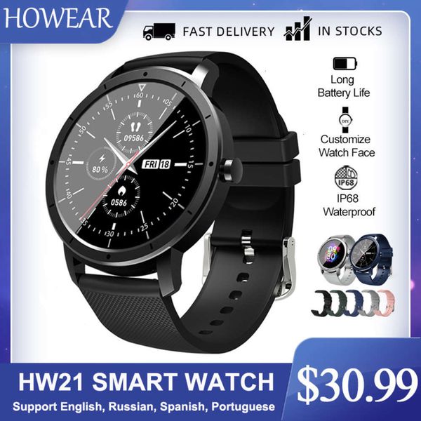 

smart howear watch hw21 ip68, waterproof, with bluetooth, heart rate control and monitor, tracker, sleep fi