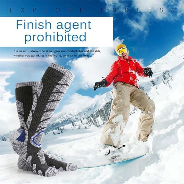

sports socks winter thickened ski outdoor mountaineering long cotton stockings tall men's and women's cold-proof warm1, Black