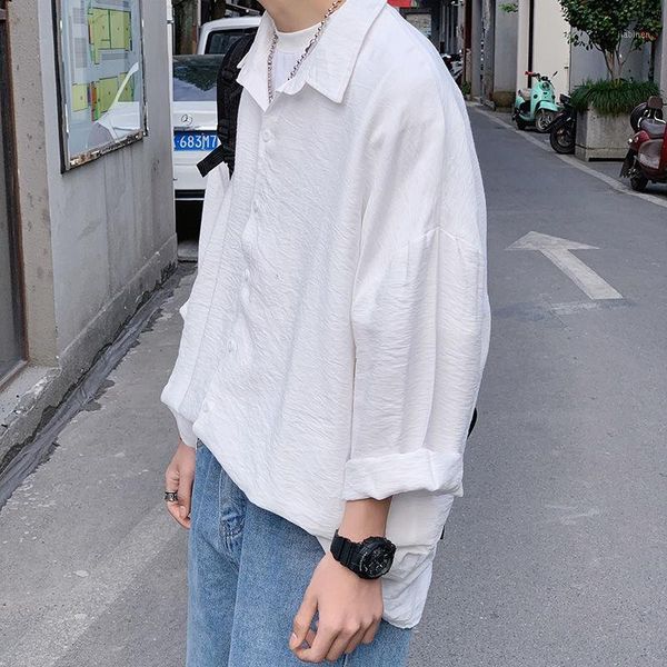

2020 spring and summer new youth popular male solid color cotton and linen loose long-sleeved shirt fashion casual shirt jacket1, White;black