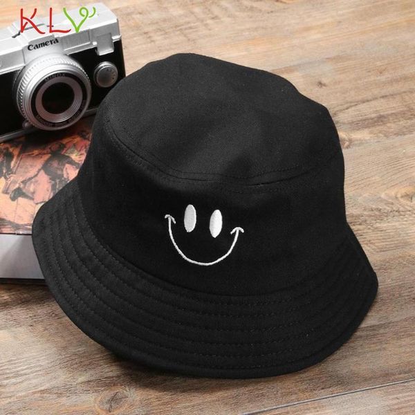 

bucket hat black smile face foldable cap beach sun protection party street hunting women men hats harajuku cotton fisherman 19ot, Blue;gray