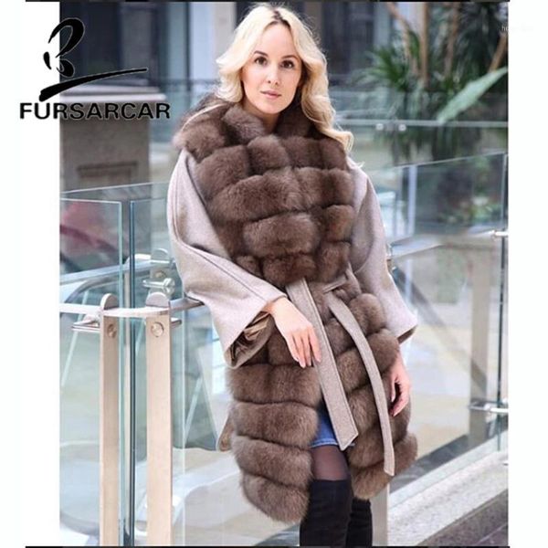 

fursarcar new style real fur coat women with thick long fur collar winter warm wool skin jacket coat 20191, Black