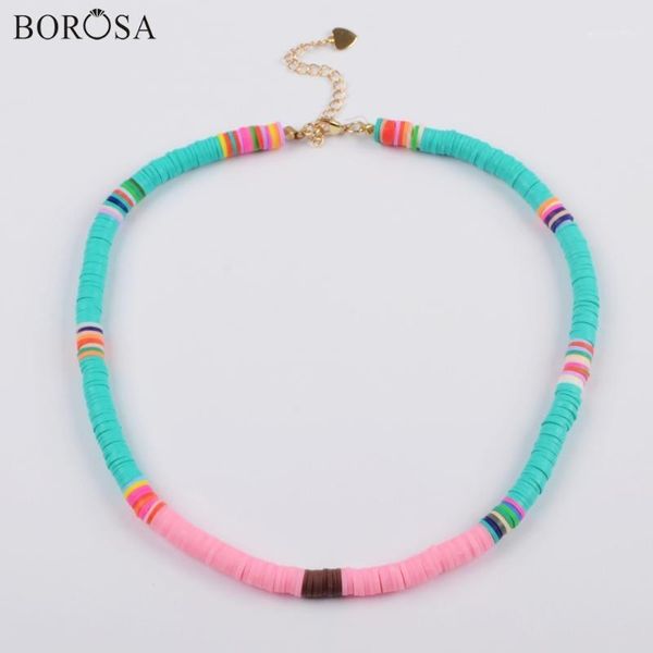 

borosa trendy polymer clay beads slices handmade necklace rainbow plastic thin disc clocker women jewelry dropshipping hd00891, Golden;silver