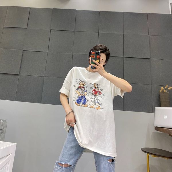 

rf0gl summer new korean front casual and versatile style jlet8 back cartoon print loose tlarge short sleeve t-shirt bottoming shirt pc4526 a, White