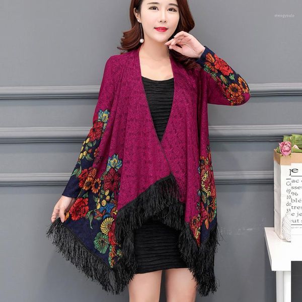 

women long trench cardigan coat fashion vintage streetwear oversized cardigan spring fall clothing floral print outwear femme1, Tan;black