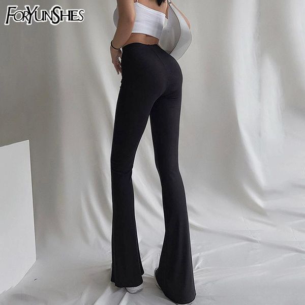 

casual stretchy pants high waist tight bell-bottom black slim flare long trousers korean fashion harajuku clothing, Black;white