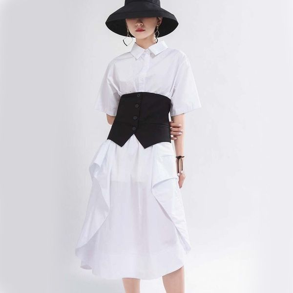 

2021 new summer simple retro casual sew waist high street fashion leader dress feminine 86ca, Black;gray