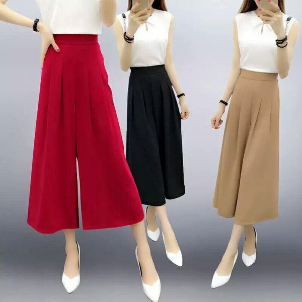 

summer korean chiffon cargo pants women 2020 high waist ankle-length pantalones de mujer loose red ruffle pants women black1, Black;white