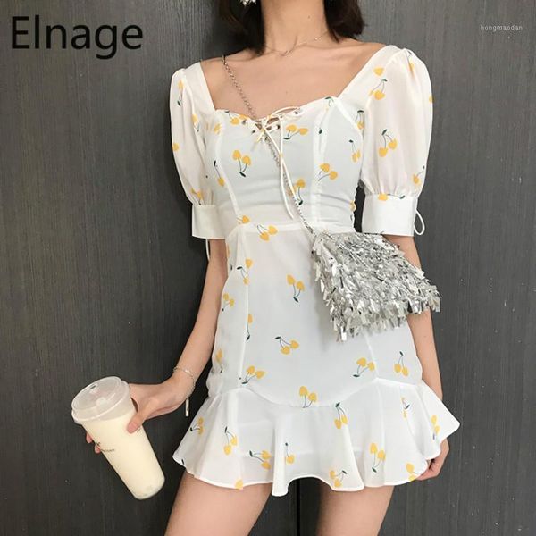 

elnage korean fashion style slim waist mermaid short sleeve chiffon dress summer trumpet women clothing new 2020 5a6171, Black;gray