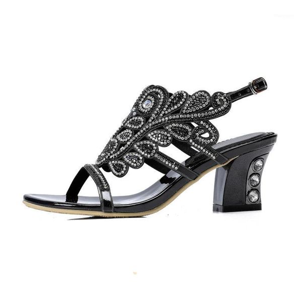 

christia bella bohemian style women high heels sandals open toe chunky heels sandals fashion formal party shoes for women1, Black