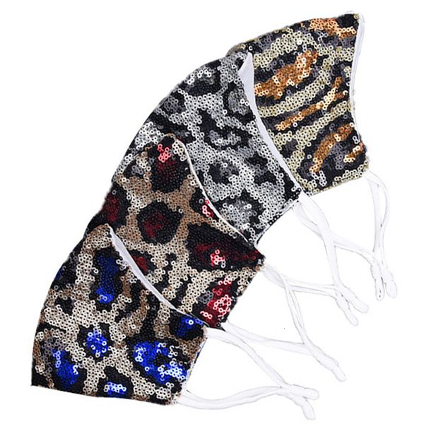 

luxury masks reusable leopard sequin face masks cotton warm anti-haze shining party breathable face cover anti dust mouth mask