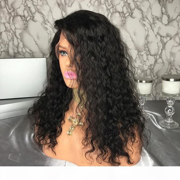 

sell water wave cuticle aligned parted lace front wigs wig vendor, Black;brown