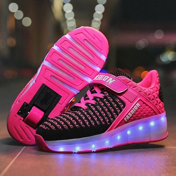 

red pink blue usb charging fashion girls boys led light roller skate shoes for children kids sneakers with wheels one wheels #uw9w