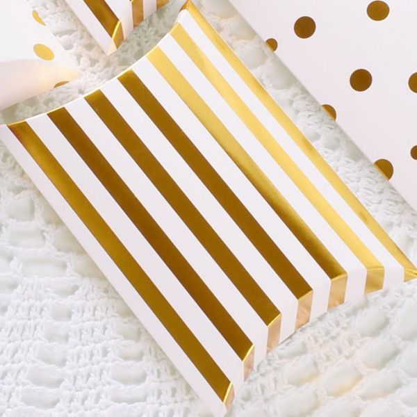 

10pcs stripe dot golden pillow candy gift box packaging paper wedding cardboard dragee cookie bags gift bags wrapping supplies wmtjom