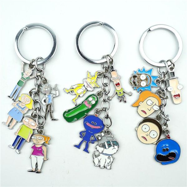 

anime cute keychain keyring 5 in 1 set alloy metal pendant cartoon figures key ring cosplay accessories gift, Silver