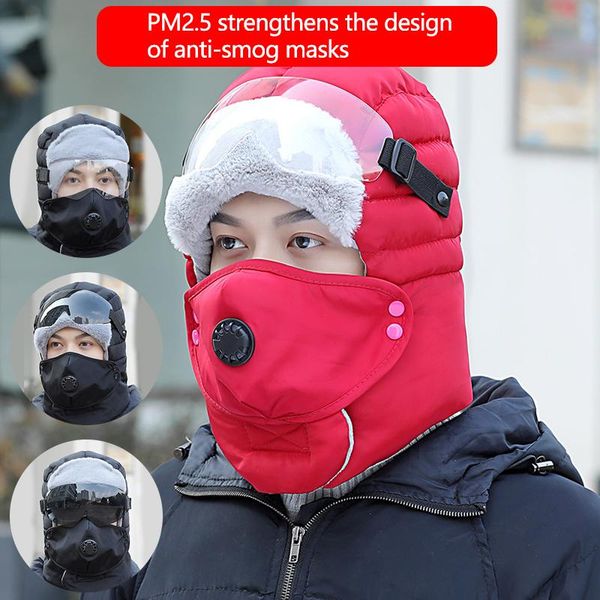 

cycling caps & masks 2021 warm winter for men& women thermal ski mask waterproof balaclava hood hat with glasses sports fishing hiking, Black