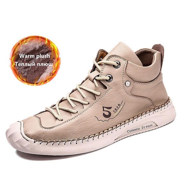 

2020 men's winter boots handmade leather men's ankle boots plush warm snow outdoor cold protection winter men, Black