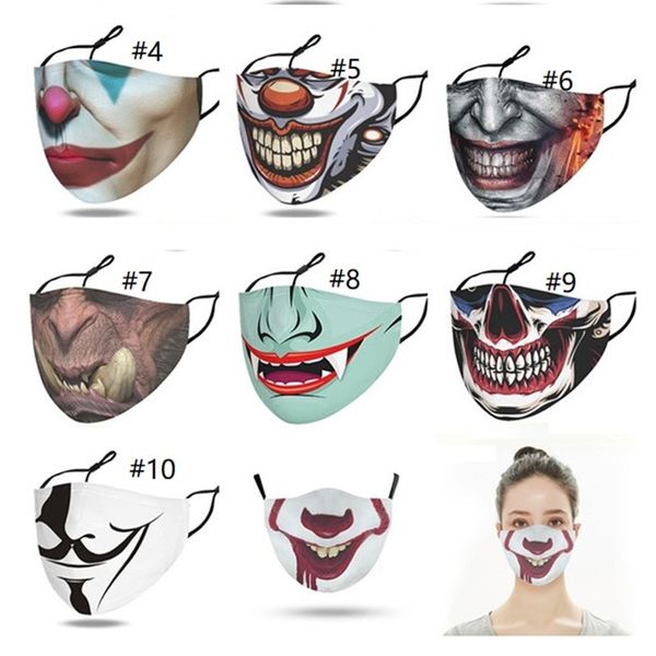

with 2 pm2.5 filters halloween mask christmas clown face mask designers fashion masks fanny facemask dustproof windproof party masks f102304, Black;white