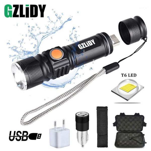 

usb rechargeable led glare built-in 18650 lithium battery torch waterproof zoom portable light for outdoor lighting1