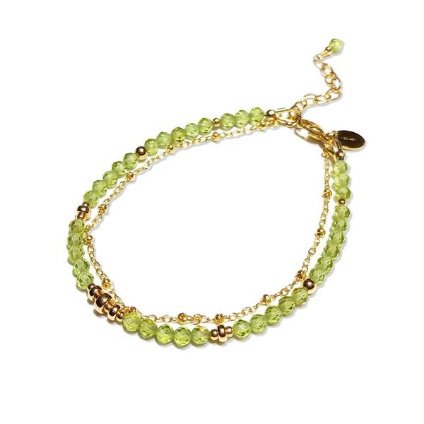 

lii ji natural peridot american 14k gold filled bracelet 2 rows green stone chain link bracelet for august birth stone gift 1028, Black