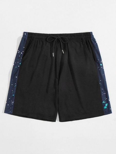 

men contrast panel drawstring pajama shorts s2of#, Black;brown