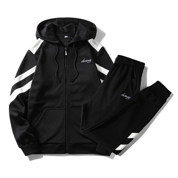

2021 new men sets hip hop trousers+jacket suits high striped autumn streetwear joggers set fashion men's sportswear 4xl gve0, Black